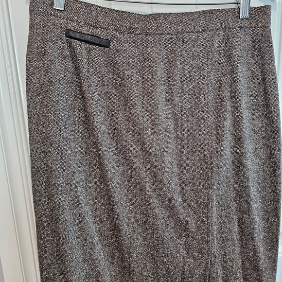 Conrad C Vintage Skirt Women Size 14 Brown 90s Midi Silk Wool Preppy Academia - Picture 3 of 10